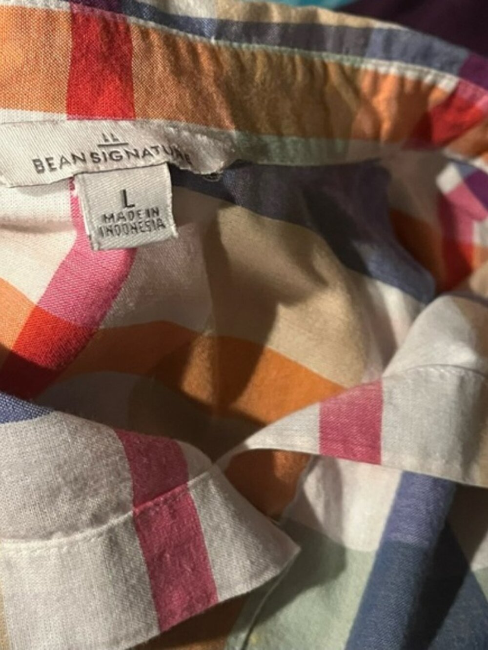 LL Bean Signature High Low Camp Shirt Short Sleeve Button Down Multicolor - Sz L - Picture 3 of 4